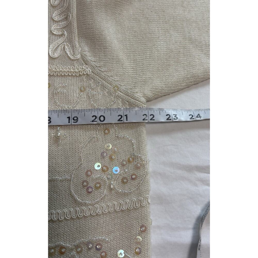 Vintage Alfred Dunner Cream Wool Blend Sequin Beaded Sweater Grannycore Size L - Picture 6 of 7